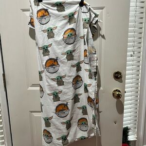 Star Wars Themed Twin Flat Sheet with Baby Yoda Print